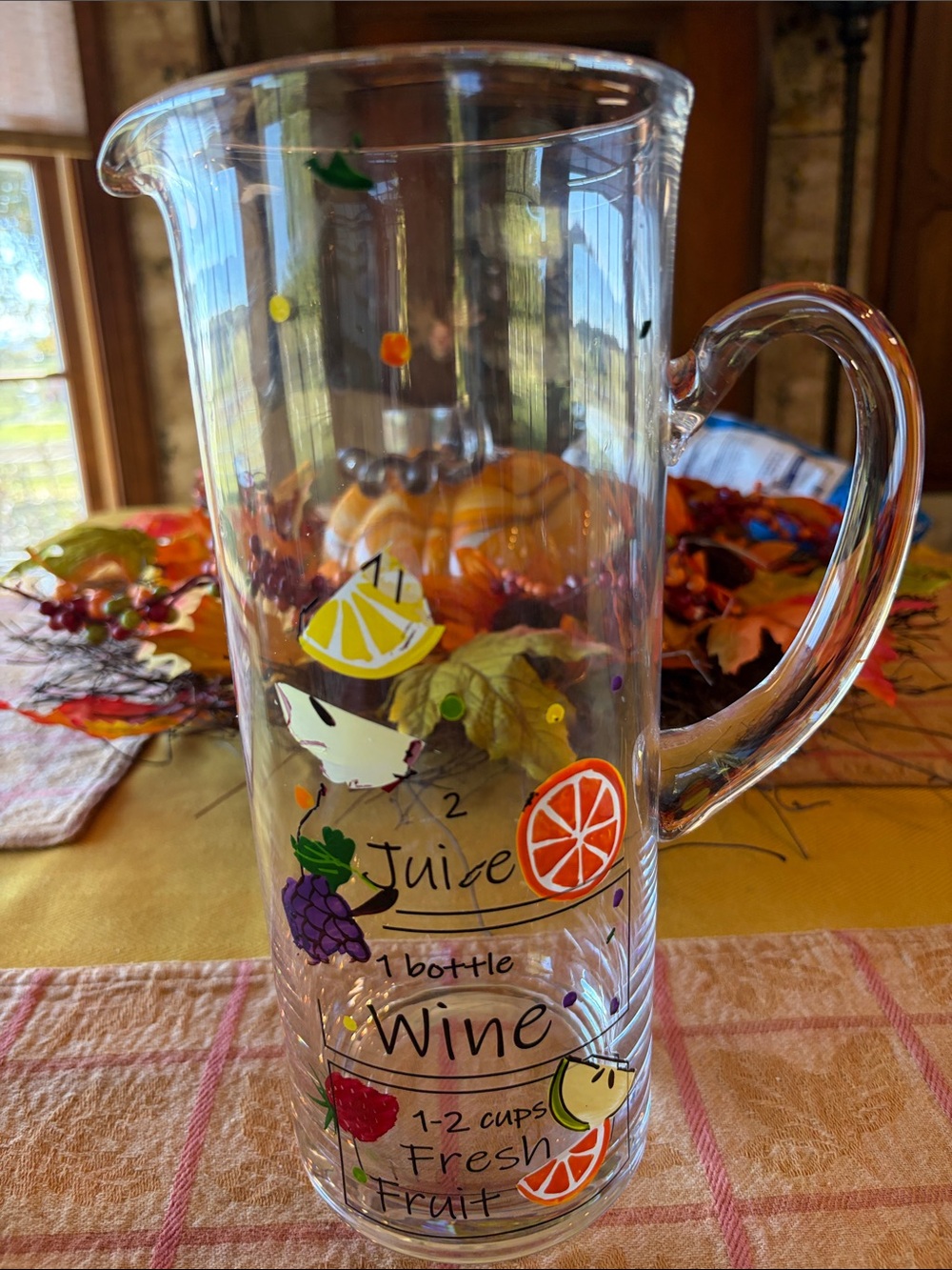 Clear Glass Fruit-Print Beverage Pitcher in Multicolor